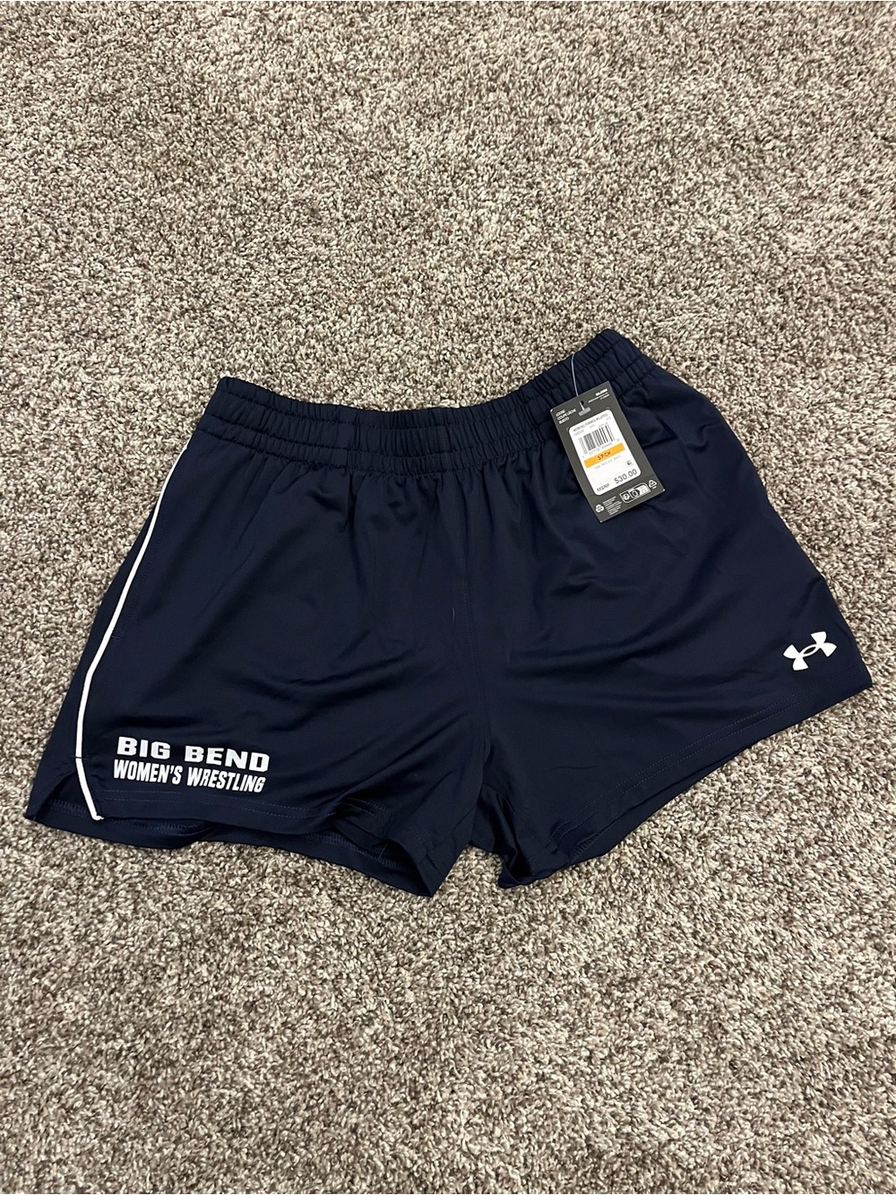 Under Armour Women's Navy Athletic Shorts with White Logo